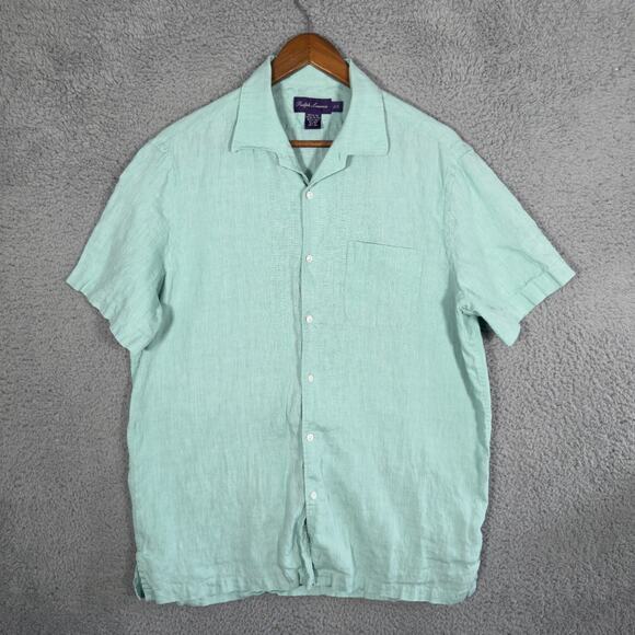 Ralph Lauren Purple Label 100% Linen Short Sleeve Sport Shirt- Large - Italy - Picture 1 of 9